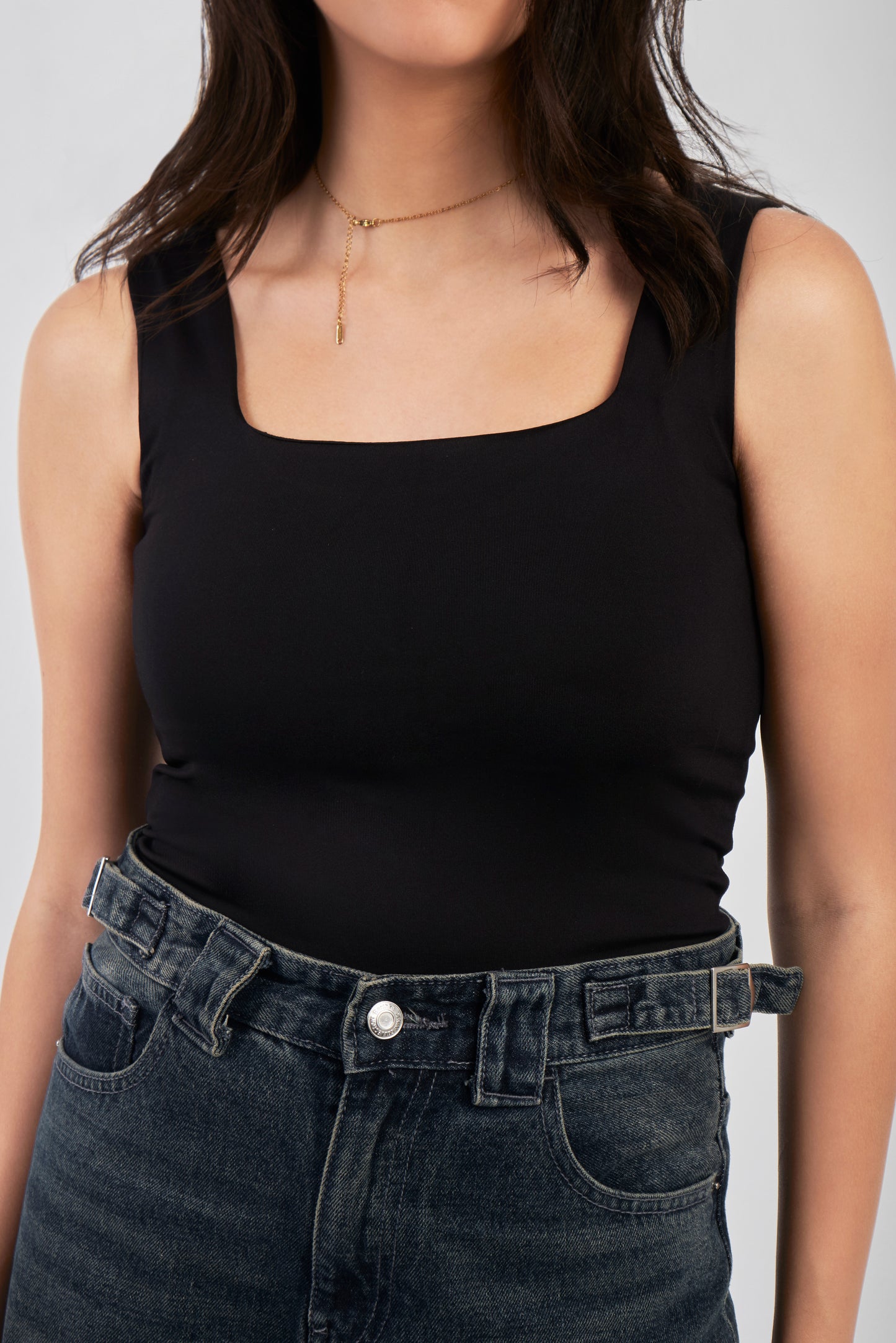 SQUARE NECK TANK TOP - BLACK