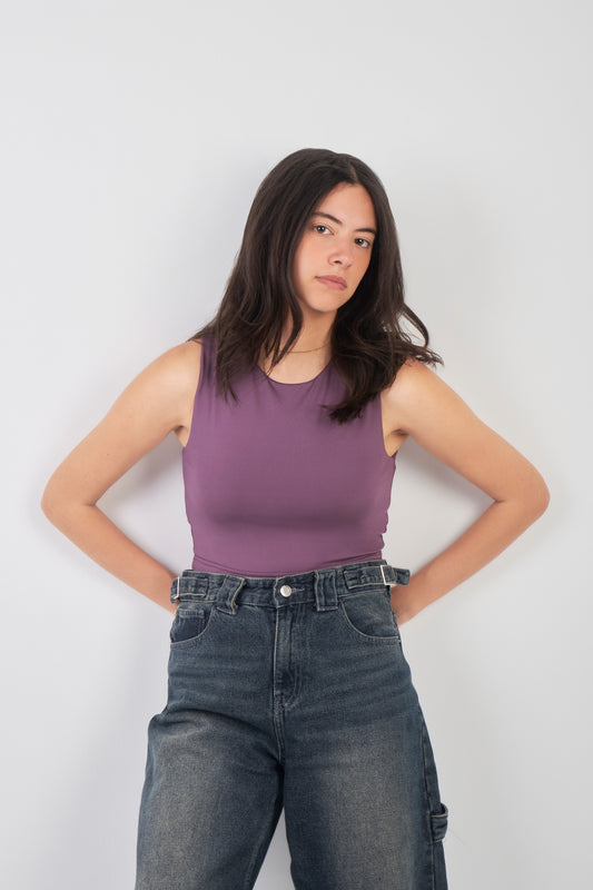 ROUND NECK SLEEVELESS TOP - PURPLE