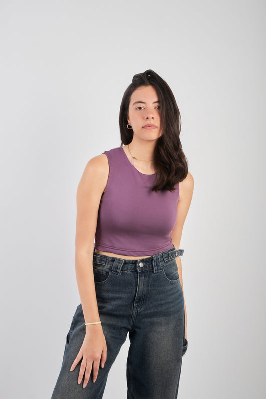 ROUND NECK SLEEVELESS TOP - PURPLE