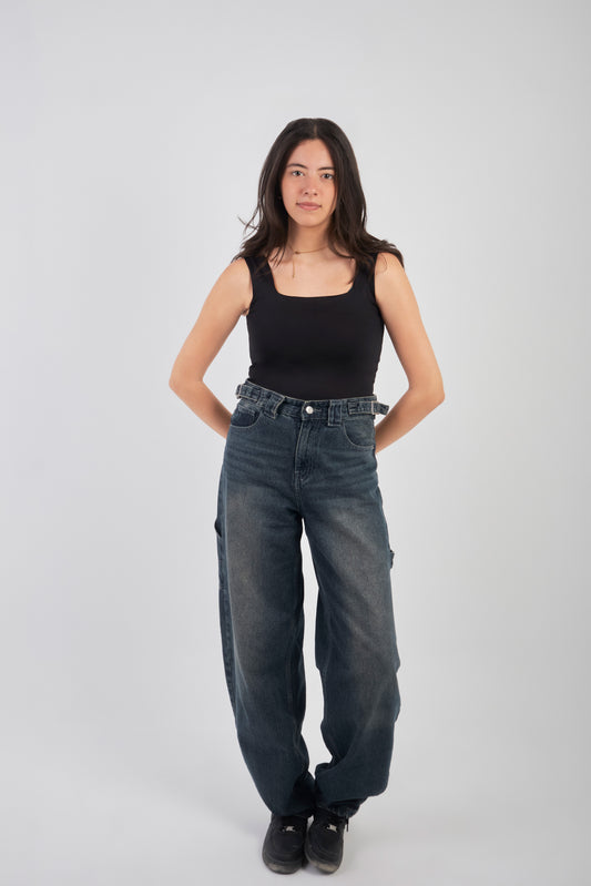 SQUARE NECK TANK TOP - BLACK