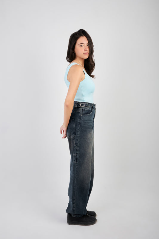 SQUARE NECK TANK TOP - BABY BLUE