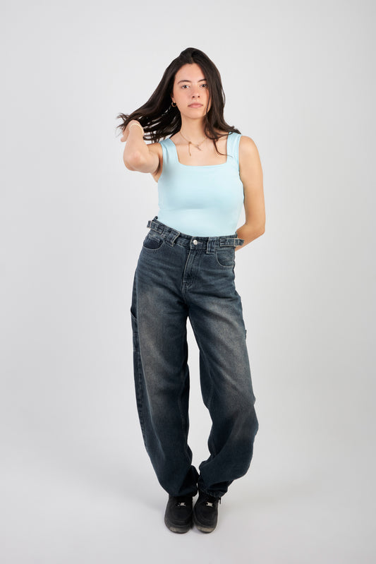 SQUARE NECK TANK TOP - BABY BLUE
